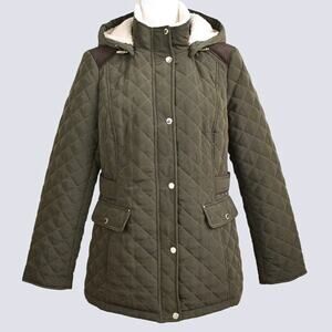 LAUNDRY By Shelli Segal Women's Faux Fur Lined Hooded Quilted Coat Size L